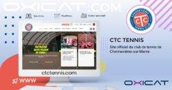 Graphique promotionnel pour CTC Tennis montrant le logo du club, un ordinateur affichant le site web du club et l'URL "ctctennis.com". Le texte est en français et mentionne le club de tennis de Chennevières-sur-Marne.