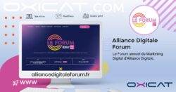 Un graphique promotionnel pour le Forum de l'Alliance Digitale montre un écran d'ordinateur affichant le site web de l'événement, les détails de l'événement, la date et l'URL alliancedigitaleforum.fr. Les logos d'Oxicat et de l'Alliance Digitale sont également visibles.