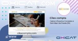 Capture d'écran du site Internet de Cilex Compta sur un ordinateur portable, affichant la page d'accueil du cabinet d'expertise comptable. Le texte indique "Cilex Compta, Cabinet d'Expertise Comptable à Saint-Maur des Fossés (94), cilexcompta.com".